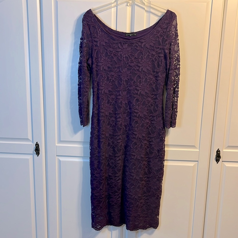 Tiana B. Purple Lace 3/4 Sleeve Sheath Dress